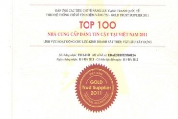 Chứng nhận TOP 100 nhà cung cấp đáng tin cậy tại Việt Nam năm 2011